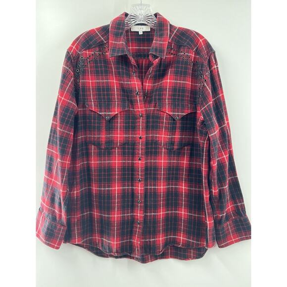 IRO Tops - IRO Women’s Long Sleeve Flannel Snap Front Cotton Plaid Top Grommet Detail 38/6